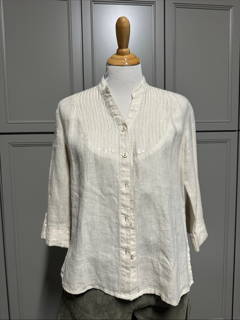 JM Collection Cream Pintuck Button-Front Blouse